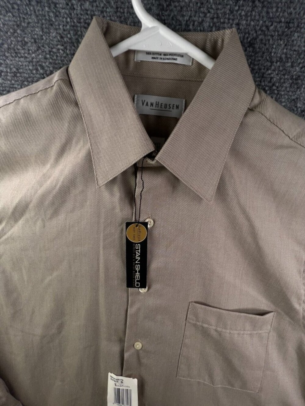 NWT Van Heusen Button Up Shirt Hampton Twill Beige 15.5 34/35 Medium Blend